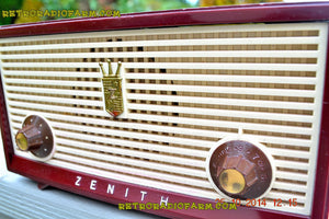 SOLD! - Dec 30, 2014 - BURGUNDY Retro Jetsons Vintage 1957 Zenith B508R AM Tube Radio WORKS! - [product_type} - Zenith - Retro Radio Farm
