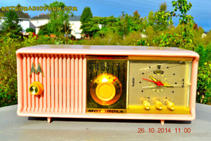 SOLD! - Nov 28, 2014 - PINK PUSSYCAT Retro Jetsons 1957 Motorola 57CC Tube AM Clock Radio WORKS! - [product_type} - Motorola - Retro Radio Farm