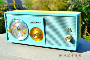SOLD! - Dec 9, 2014 - BABY BLUE Retro Jetsons 1957 Motorola 5C14CW Tube AM Clock Radio WORKS! - [product_type} - Motorola - Retro Radio Farm