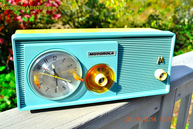 SOLD! - Dec 9, 2014 - BABY BLUE Retro Jetsons 1957 Motorola 5C14CW Tube AM Clock Radio WORKS!