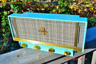 SOLD! - April 13, 2015 - MP3 READY - PLAN 9 FROM OUTER SPACE Ice Blue Retro Jetsons Vintage 1957 Silvertone Model 13 AM Tube Radio Totally Restored!