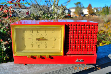 SOLD! - Dec 6, 2014 - CORAL PINK Retro Jetsons Vintage 1958 Arvin Model 5578 AM Tube Clock Radio WORKS!