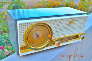 SOLD! - Dec 17, 2014 - CHARCOAL Retro Jetsons Vintage 1957 Travler Model 50C323 AM Tube Clock Radio WORKS! - [product_type} - Travler - Retro Radio Farm