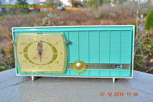 SOLD! - Dec 13, 2014 - TURQUOISE Retro Jetsons Vintage 1957 RCA Victor Model C-3HE AM Tube Radio WORKS! - [product_type} - RCA Victor - Retro Radio Farm