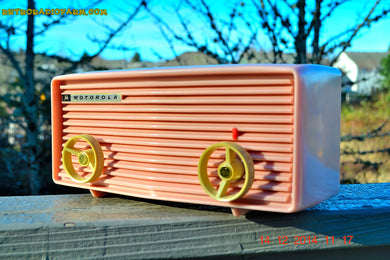 SOLD! - Jan 10, 2015 - PASTEL PINK Retro Jetsons 1957 Motorola 57R4 Tube AM Radio WORKS!