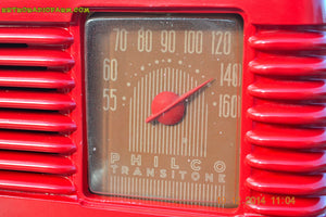 SOLD! - Feb 2, 2015 - LIPSTICK RED Vintage Deco Retro 1947 Philco Transitone 48-200 AM Bakelite Tube Radio Works! Wow! - [product_type} - Philco - Retro Radio Farm
