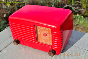 SOLD! - Feb 2, 2015 - LIPSTICK RED Vintage Deco Retro 1947 Philco Transitone 48-200 AM Bakelite Tube Radio Works! Wow! - [product_type} - Philco - Retro Radio Farm