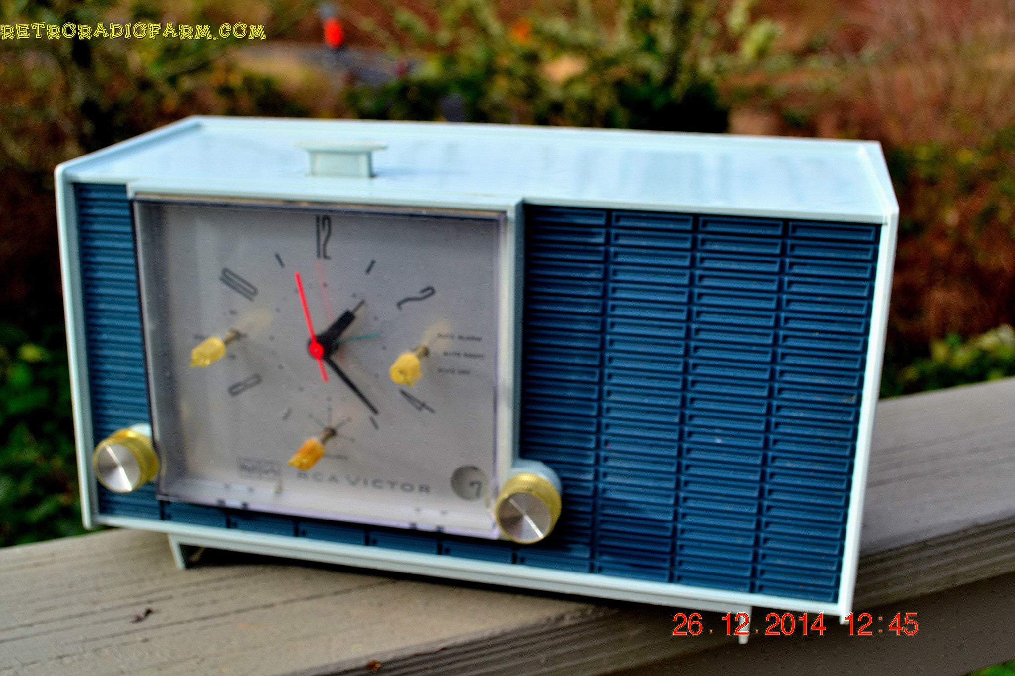 SOLD! - March 24, 2015 - POWDER BLUE TUXEDO Retro Jetsons Vintage 1961 RCA Model RHD21A Tube Clock Radio Totally Restored! - [product_type} - RCA Victor - Retro Radio Farm
