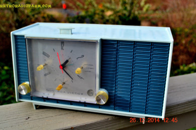 SOLD! - March 24, 2015 - POWDER BLUE TUXEDO Retro Jetsons Vintage 1961 RCA Model RHD21A Tube Clock Radio Totally Restored!