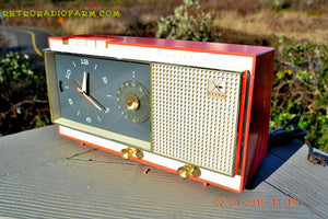 SOLD! - Apr 22, 2016 - ISLAND CORAL Pink Westinghouse Model 720T AM Tube Radio Alarm Clock Totally Restored! - [product_type} - Westinghouse - Retro Radio Farm
