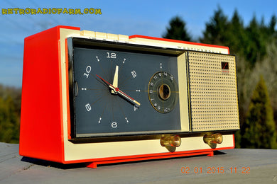 SOLD! - Apr 22, 2016 - ISLAND CORAL Pink Westinghouse Model 720T AM Tube Radio Alarm Clock Totally Restored!