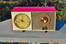 Load image into Gallery viewer, SOLD! - March 23, 2015 - CORVETTE RED AND WHITE Retro Jetsons Late 50s early 60s General Electric GE Tube AM Clock Radio Totally Restored! - [product_type} - General Electric - Retro Radio Farm