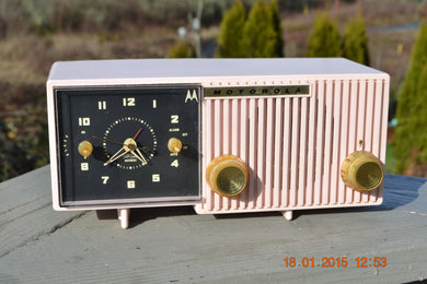 SOLD! - Jan 31, 2015 - LUSCIOUS PINK Retro Jetsons 1956 Motorola 57CF Tube AM Clock Radio WORKS!