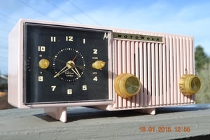SOLD! - Jan 31, 2015 - LUSCIOUS PINK Retro Jetsons 1956 Motorola 57CF Tube AM Clock Radio WORKS! - [product_type} - Motorola - Retro Radio Farm