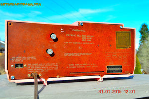 SOLD! - Sept 26, 2016 - BARBIE PINK Mid Century Retro Jetsons 1961 Silvertone Model 8027 AM Clock Radio Totally Restored! - [product_type} - Silvertone - Retro Radio Farm