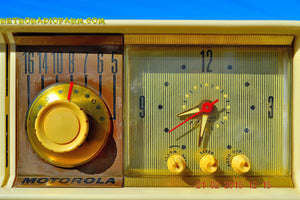 SOLD! - April 8, 2015 - ALABASTER IVORY Retro Jetsons 1957 Motorola 57CC Tube AM Clock Radio Totally Restored! - [product_type} - Motorola - Retro Radio Farm