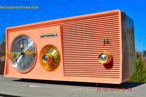 SOLD! - April 15, 2015 - SASSY PINK Retro Jetsons 1957 Motorola 5C14PW Tube AM Clock Radio Totally Restored! - [product_type} - Motorola - Retro Radio Farm