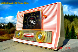 SOLD! - Aug 19, 2015 - POWDER PINK Retro Jetsons Vintage 1957 RCA Victor Model 1-RD-63 AM Tube Clock Radio Totally Restored! - [product_type} - RCA Victor - Retro Radio Farm