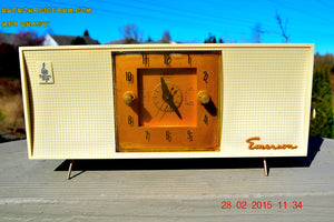 SOLD! - April 8, 2015 - BLUETOOTH MP3 READY - SNOW WHITE Retro Jetsons 1956 Emerson 825 Tube AM Clock Radio Totally Restored! - [product_type} - Emerson - Retro Radio Farm