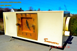 SOLD! - April 8, 2015 - BLUETOOTH MP3 READY - SNOW WHITE Retro Jetsons 1956 Emerson 825 Tube AM Clock Radio Totally Restored! - [product_type} - Emerson - Retro Radio Farm