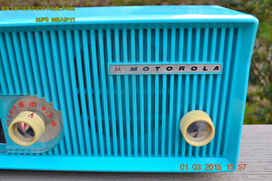 SOLD! - March 1, 2015 - MP3 READY SKY BLUE Turquoise Retro Jetsons 1959 Motorola Model SC13B Tube AM Clock Radio Totally Restored! - [product_type} - Motorola - Retro Radio Farm