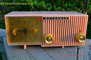 SOLD! - March, 29, 2015 - BLUETOOTH MP3 READY - PRETTY IN PINK Retro Jetsons 1956 Motorola 57CF Tube AM Clock Radio Totally Restored! - [product_type} - Motorola - Retro Radio Farm