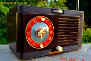 SOLD! - April 19, 2015 - BLUETOOTH MP3 READY - Art Deco 1952 General Electric Model 66 AM Brown Bakelite Tube Clock Radio Totally Restored!