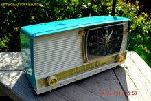 Charger l&#39;image dans la galerie, SOLD! - Sept 12, 2015 - Aqua and White Retro Jetsons 1956 RCA Victor 9-C-7LE Tube AM Clock Radio Totally Restored! - [product_type} - RCA Victor - Retro Radio Farm