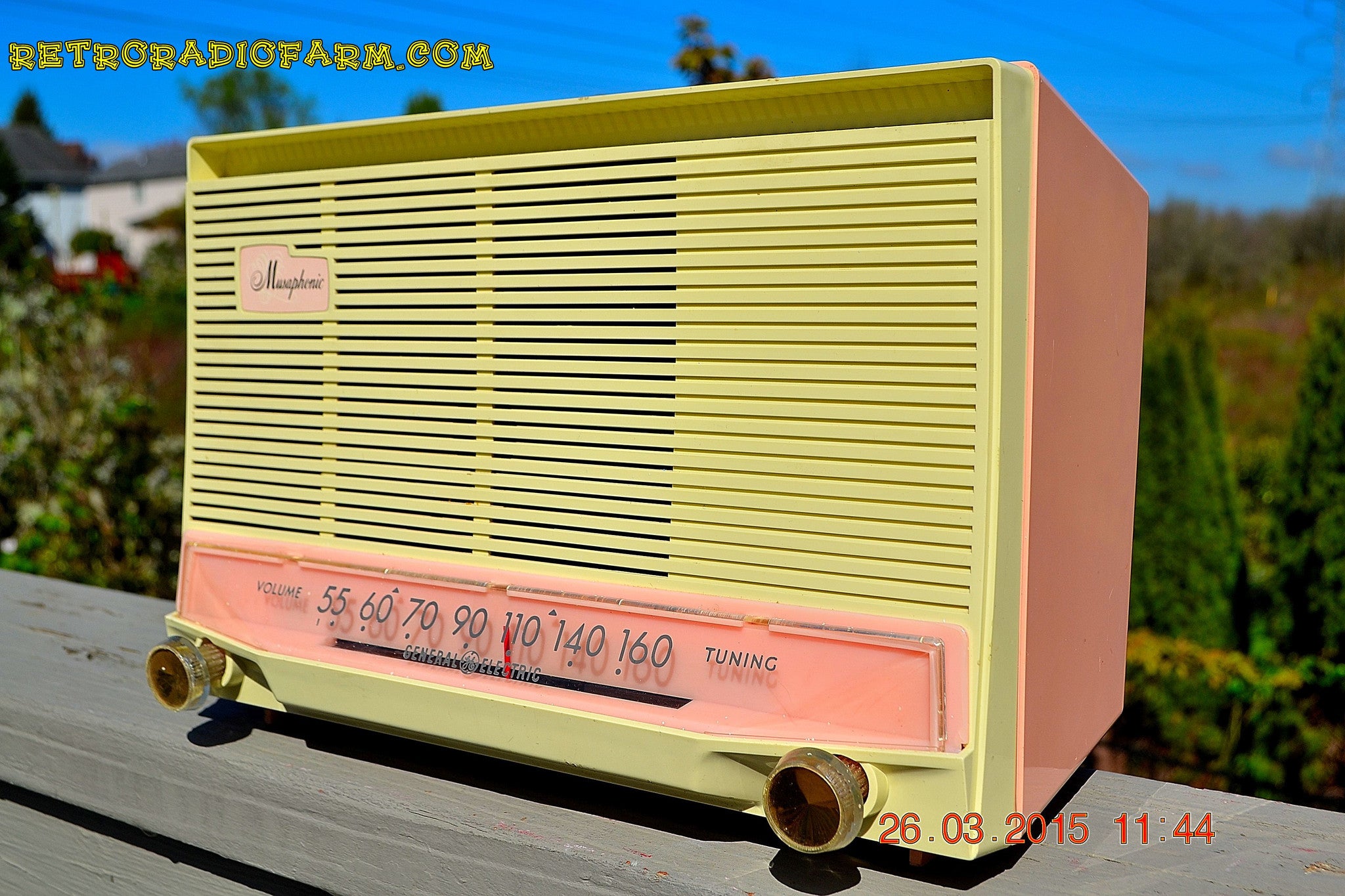 SOLD! - Sept 26, 2016 - COTTON Candy Pink Mid Century Retro Jetsons Vintage 1959 General Electric Model T-132B Musaphonic Tube Radio Totally Restored! - [product_type} - General Electric - Retro Radio Farm
