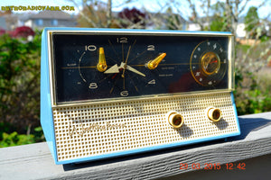 SOLD! - Dec 9, 2015 - CORNFLOWER Blue Retro Jetsons 1959 Westinghouse Model H711T5 Tube AM Clock Radio Totally Restored! - [product_type} - Westinghouse - Retro Radio Farm