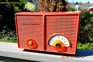 SOLD! - June 6, 2015 - BLUETOOTH MP3 READY - WACKY LOOKING Salmon Pink Retro Jetsons Vintage 1957 Philco G826-124 AM Tube Radio WORKS! - [product_type} - Philco - Retro Radio Farm