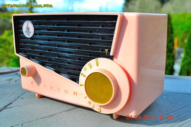 SOLD! - July 19, 2016 - BLUETOOTH MP3 READY - AWESOME Pink And Black Retro Vintage 1957 Emerson 851 AM Tube Radio Totally Restored!