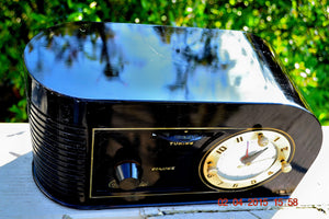 SOLD! - June 4, 2015 - CASABLANCA Black Golden Age Art Deco 1948 Continental Model 1600 AM Tube Clock Radio Totally Restored! - [product_type} - Continental - Retro Radio Farm