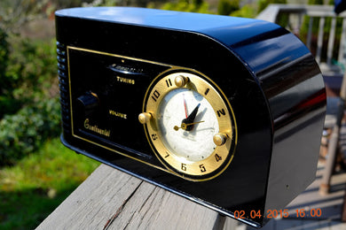 SOLD! - June 4, 2015 - CASABLANCA Black Golden Age Art Deco 1948 Continental Model 1600 AM Tube Clock Radio Totally Restored!