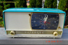 Load image into Gallery viewer, SOLD! - June 29, 2015 - BLUETOOTH MP3 READY - AQUA and White Retro Jetsons 1956 RCA Victor 9-C-7LE Tube AM Clock Radio Totally Restored! - [product_type} - RCA Victor - Retro Radio Farm