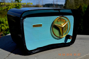 SOLD! - Feb 10, 2016 - BLUETOOTH MP3 READY - SO JETSONS LOOKING Retro Vintage AQUA and BLACK 1959 Travler T-204 AM Tube Radio WORKS! - [product_type} - Travler - Retro Radio Farm