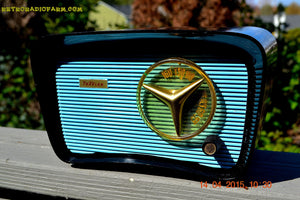 SOLD! - Feb 10, 2016 - BLUETOOTH MP3 READY - SO JETSONS LOOKING Retro Vintage AQUA and BLACK 1959 Travler T-204 AM Tube Radio WORKS! - [product_type} - Travler - Retro Radio Farm
