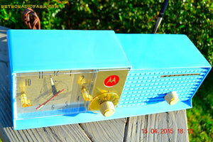 SOLD! - May 28, 2015 - CORNFLOWER BLUE Bi-level Retro Jetsons 1957 Motorola 57CD Tube AM Clock Radio WORKS! - [product_type} - Motorola - Retro Radio Farm