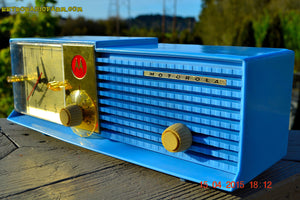 SOLD! - May 28, 2015 - CORNFLOWER BLUE Bi-level Retro Jetsons 1957 Motorola 57CD Tube AM Clock Radio WORKS! - [product_type} - Motorola - Retro Radio Farm