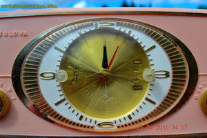 SOLD! - Sept 9, 2015 - PINK CYCLOPIC Vintage Mid Century Retro Jetsons 1957 Bulova Model 140 Tube AM Clock Radio WORKS! - [product_type} - Bulova - Retro Radio Farm