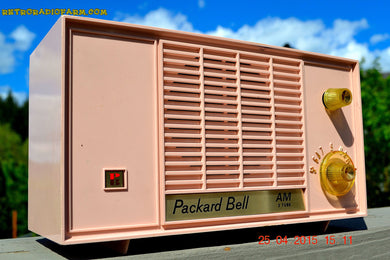 売れました！ - 2015 年 6 月 21 日 - Bluetooth MP3 対応 - パステル ピンク ミッドセンチュリー ヴィンテージ 1959 パッカード ベル モデル 5R9 真空管ラジオが完全に復元されました。