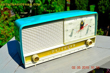 Load image into Gallery viewer, SOLD! - Aug 5, 2015 - Aqua and White Retro Jetsons 1956 RCA Victor 9-C-7LE Tube AM Clock Radio Totally Restored! - [product_type} - RCA Victor - Retro Radio Farm