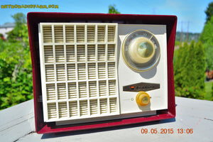 SOLD! - Aug 24, 2015 - MAROON Mid Century Retro Jetsons Vintage 1959 Wards Airline Model GEN-1668A Tube Radio Totally Restored! - [product_type} - Airline - Retro Radio Farm