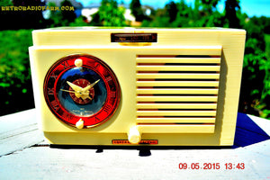 SOLD! - July 12, 2015 - VANILLA WHITE Art Deco 1952 General Electric Model 66 AM Brown Bakelite Tube Clock Radio Totally Restored! - [product_type} - General Electric - Retro Radio Farm