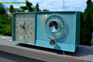 SOLD! - July 23, 2015 - POWDER BLUE Mid Century Jetsons 1959 General Electric Model C-404B Tube AM Clock Radio Totally Restored! - [product_type} - General Electric - Retro Radio Farm