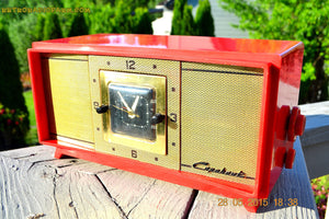 SOLD! - Aug 24, 2015 - ROSE RED Retro Jetsons Vintage 1959 Capehart Model 75C56 AM Tube Clock Radio Totally Restored! - [product_type} - Capehart - Retro Radio Farm