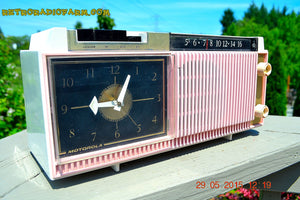 SOLD! - Dec 5, 2015 - ELDORADO PINK WHITE and BLACK Retro Jetsons 1959 Motorola C12 Tube AM Clock Radio Totally Restored! - [product_type} - Motorola - Retro Radio Farm