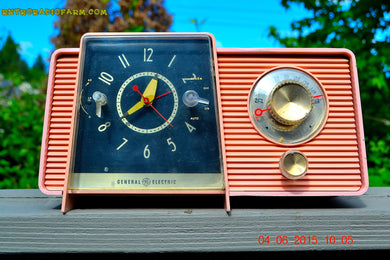 SOLD! - July 10, 2015 - POWDER PINK Mid Century Jetsons 1959 General Electric Model C-406A Tube AM Clock Radio Totally Restored!