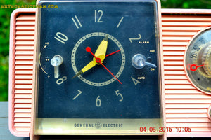 SOLD! - July 10, 2015 - POWDER PINK Mid Century Jetsons 1959 General Electric Model C-406A Tube AM Clock Radio Totally Restored! - [product_type} - General Electric - Retro Radio Farm