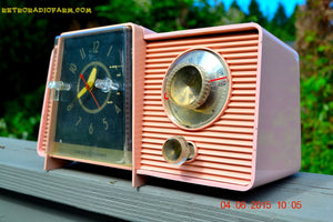 SOLD! - July 10, 2015 - POWDER PINK Mid Century Jetsons 1959 General Electric Model C-406A Tube AM Clock Radio Totally Restored! - [product_type} - General Electric - Retro Radio Farm